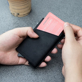 CASEKEY Minimalistický RFID na Ochranu Mini Kreditnej Karty Hybrid Peňaženky Reálne Hovädzie Kože Slim Stealth Držiteľa Karty do Peňaženky Muži Ženy