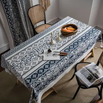 Móda Modré a Biele Porcelánové Obrus Spájať Vzor Umývateľný Obdĺžnikový Stôl Handričku pre Kuchyňa Príkrovu De Tabuľka