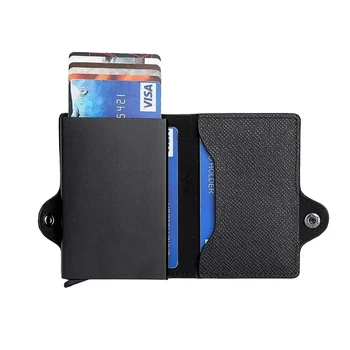 Nové PU Automatické kontextové Karty Držiteľ Kovové Kreditnej Karty Box Peňaženky Nosenie-odolný Skladací RFID Anti-magnetické Mužov Držiteľa Karty