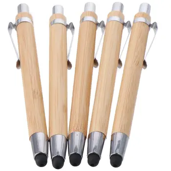 5 KS Bambusu Zdvíhateľnej Guľôčkové Pero Stylus Dotykové Pero 2 V 1 Udržateľného Perá Čierneho Atramentu na Písanie Perá Školské potreby