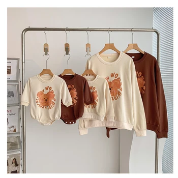 Rodič-dieťa Zodpovedajúce Oblečenie Medveď Tlač Jeseň kórejskej Rodiny Mikina Matka Syna Topy Otec Dcéra Oblečenie Baby Romper