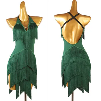 Latinské Tanečné Šaty Lady, junior latinské tanečné kostýmy ženy fringe latinskej súťaže šaty zelené lq289