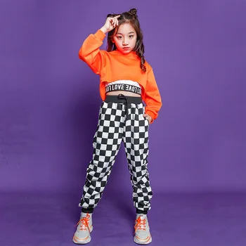 Móda Orange Hoddies Jogger Deti Hip Hop Tanečné Oblečenie Sála Kostýmy Jazz Dancewear Street Dance Nosiť Oblečenie pre Dievčatá