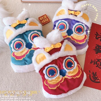 Šteňa Nový Rok Tangzhuang Čínsky Nový Rok Oblečenie Pre Psa Zimné Malý Pes Pet Mačka Slávnostné Bavlna-Vatovaný Kabát