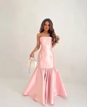Druhý Breh Dieťa Ružový Satén bez Ramienok Šiat Prom Riadok Ženy Jednoduché, Elegantné Formálne Príležitosti Šaty Saudskej 2023 vestidos de noche