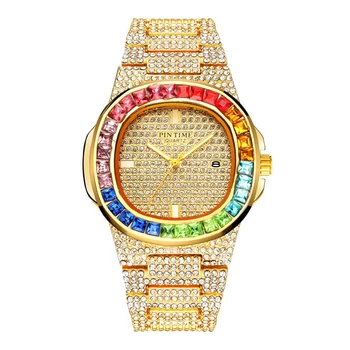 Luxusné Muž Hodinky Vodotesné 30 M Módne Náramkové hodinky Quartz Bling Ľadový Von Farebné Diamond Rám z Nehrdzavejúcej Ocele Popruh Hodiny Dary