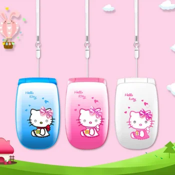Sanrio Kawaii Hello Kitty Flip Telefónu Žena Ultra-malá Mobilná Verzia Osobnosti Mini Roztomilý Vrecko na Mobilný Telefón W88 Dieťa Hračku